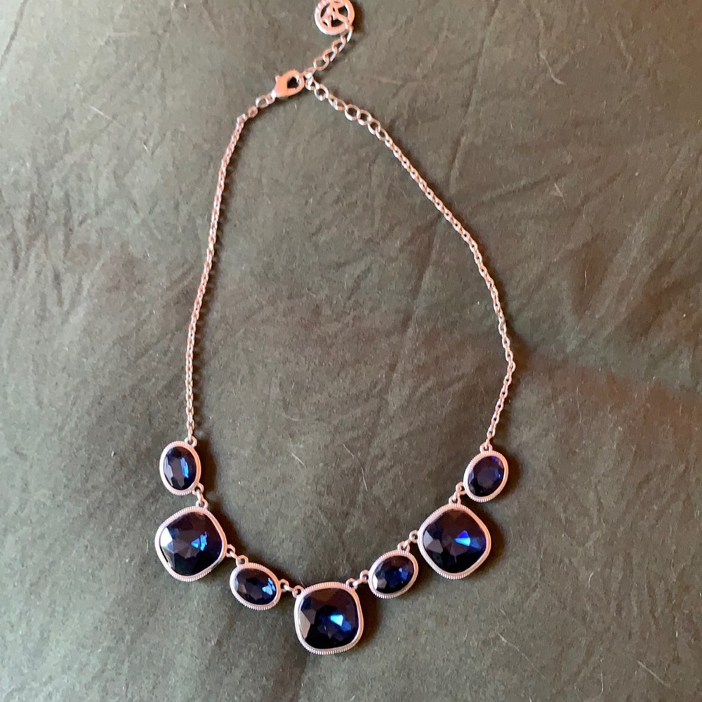 Chunky Silver and Navy Collar Necklace
